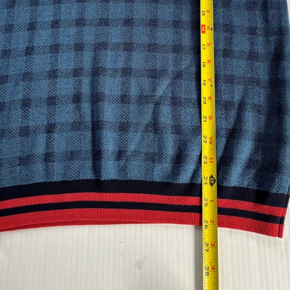 TOPMAN Sz M Blue Check Tipping Sweater Knit Shirt Stretch Short Sleeve Pullover - Picture 5 of 7